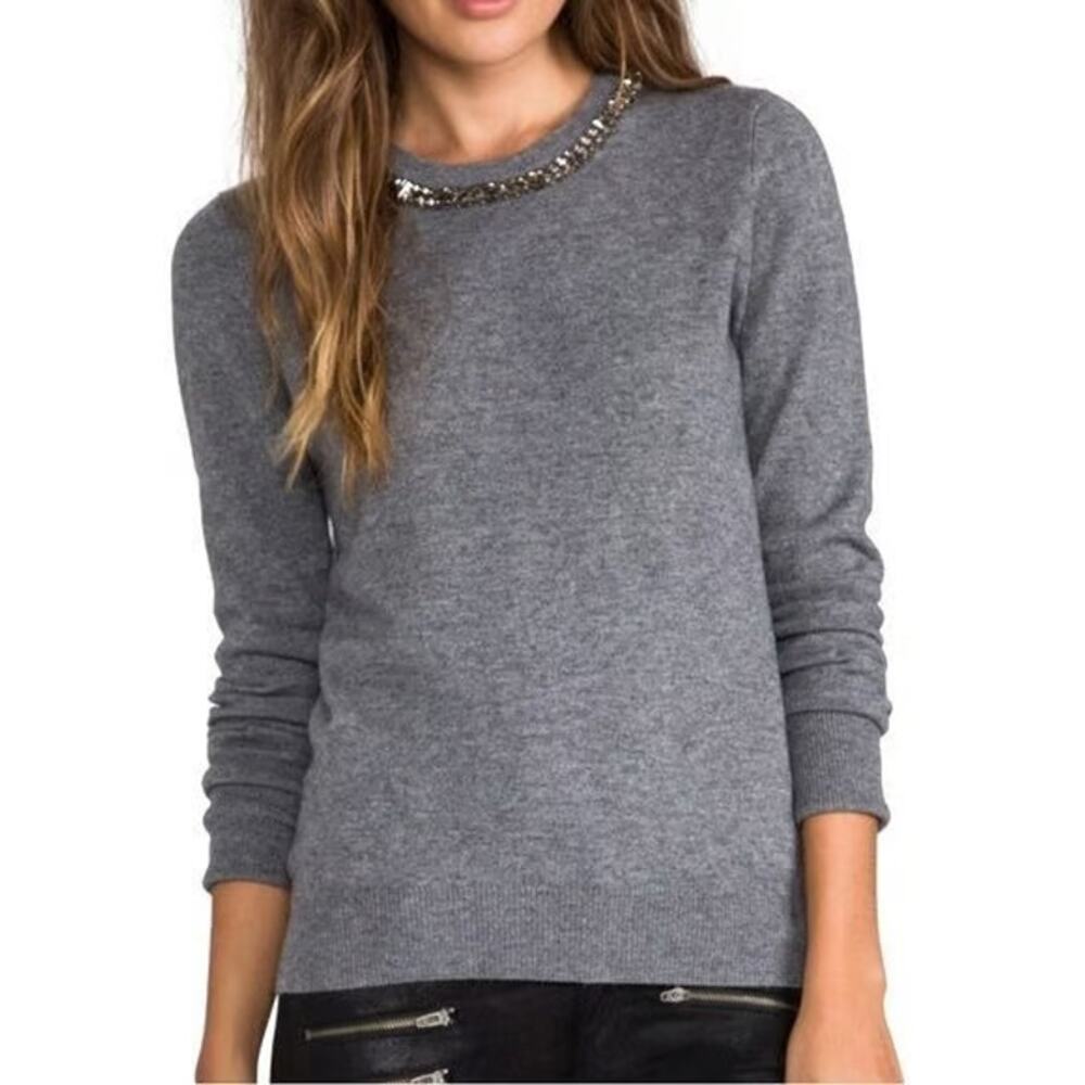 Equipment Femme Women's Shane Wool Cashmere Pullover Embellished Rhinestone Gray